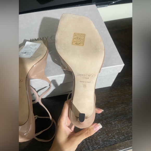 Jimmy Choo Azia 95 Ballet Pink Patent Leather Sandals - Picture 12 of 13